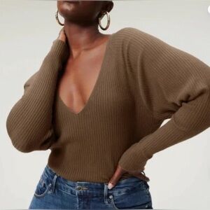 Good American V-Neck Ribbed Knit Sweater Bodysuit, sz 4X (GA sz 7)